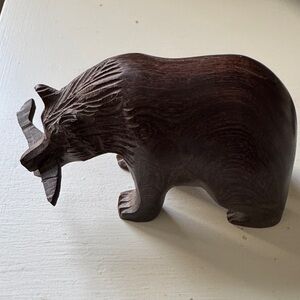 Hand-Carved Wooden Bear Figurine - Dark Brown